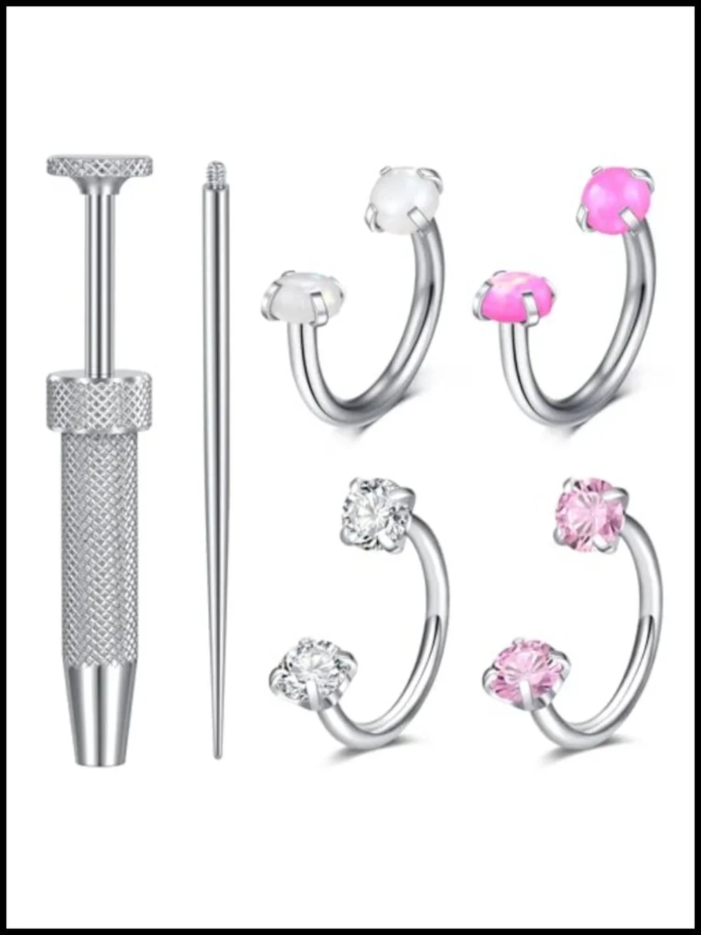 18G Horseshoe Nose Rings with Gem, Septum Clicker, Daith, Helix, Tragus,